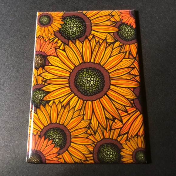 Psychedelic Sunflower Magnet - Handmade Summer Floral Gifts and Decor 2x3" - Picture 1 of 6